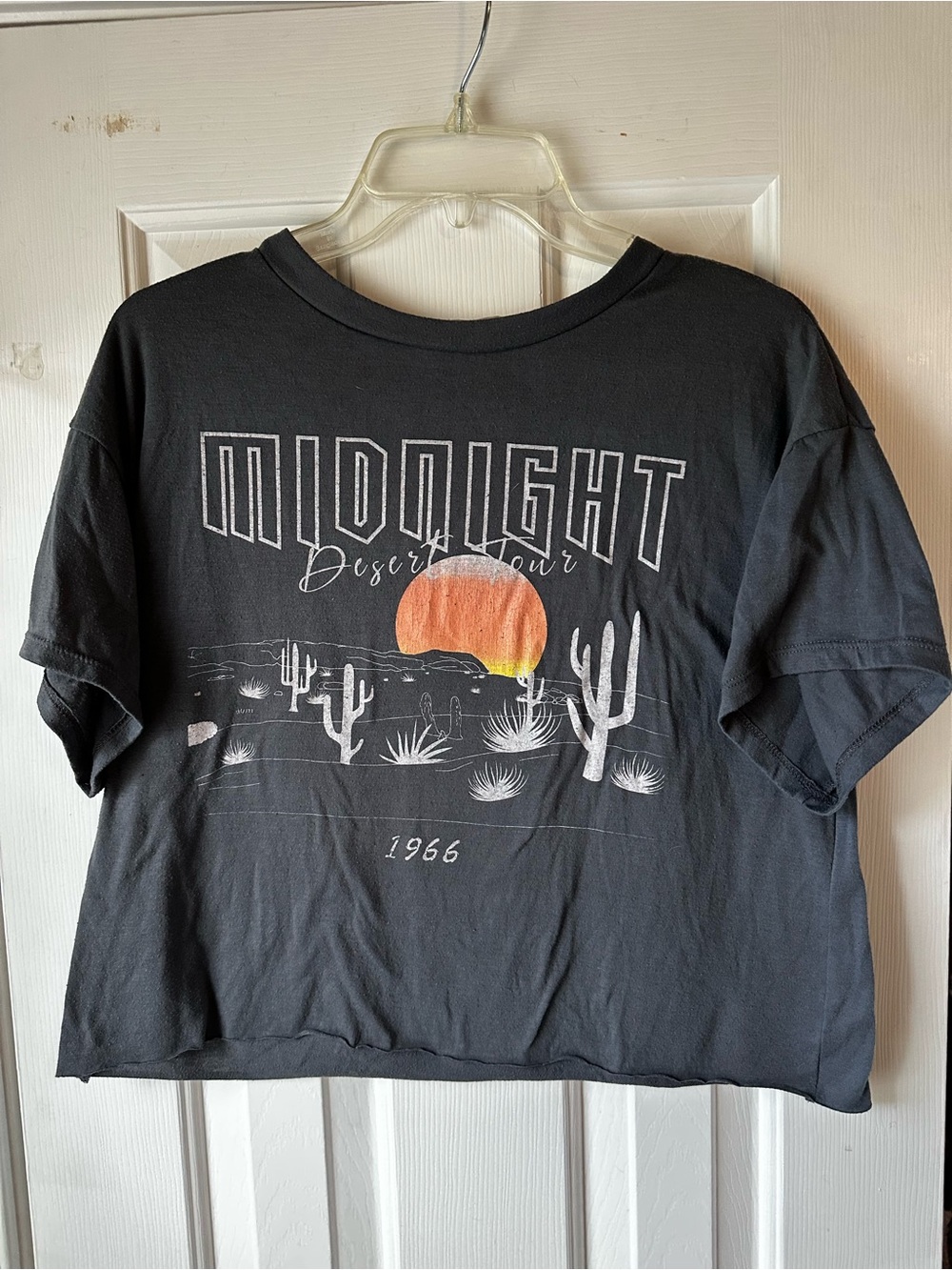 Altar'd State Black Graphic Crop Tee with Orange Sunset